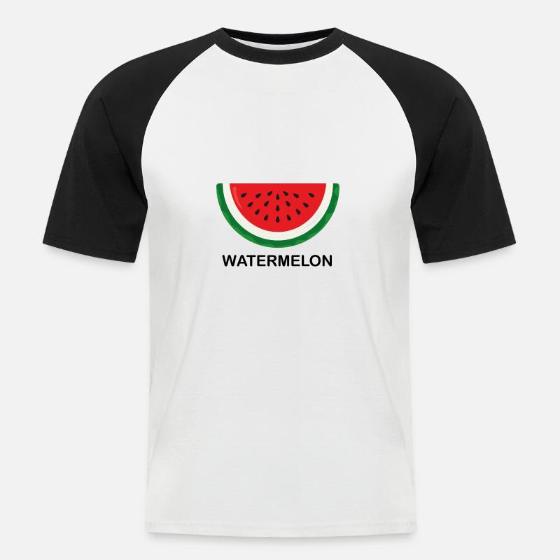 Pastèque, pastèque avec écriture noire - T-shirt baseball manches courtes Homme - blanc/noir