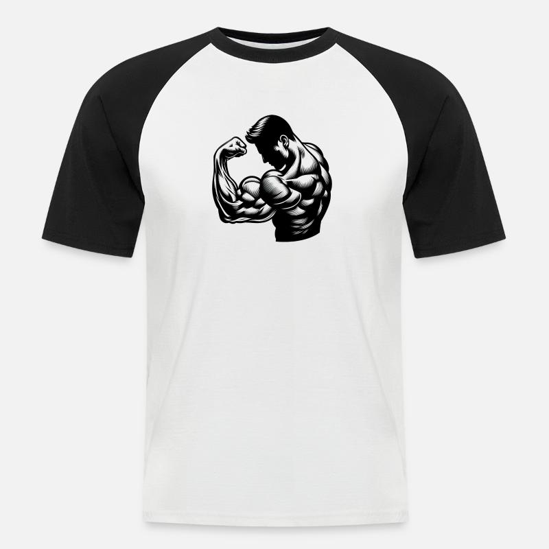 Flexing Biceps - Männer Baseball-T-Shirt - Weiß/Schwarz