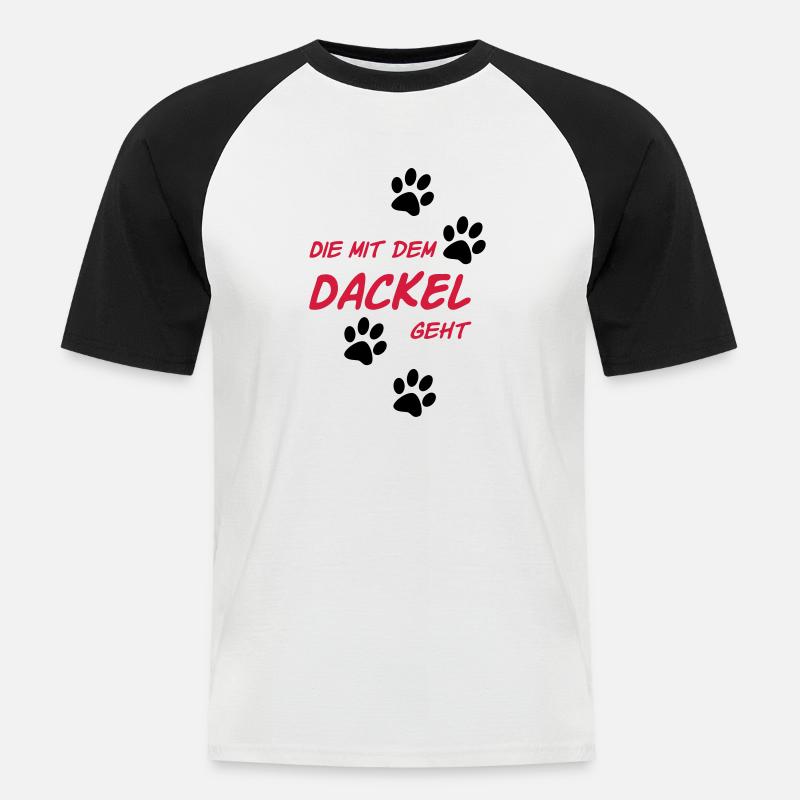 Die mit dem Dackel geht - Männer Baseball-T-Shirt - Weiß/Schwarz