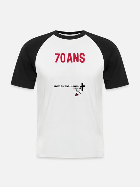70 ans anniversaire tombe arrive - T-shirt baseball manches courtes Homme - blanc/noir