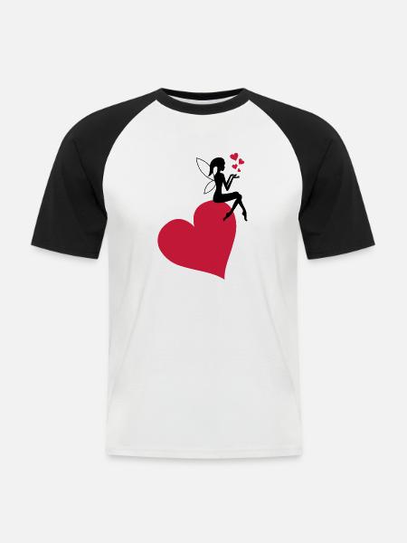 fee_herz_liebe - Männer Baseball-T-Shirt - Weiß/Schwarz