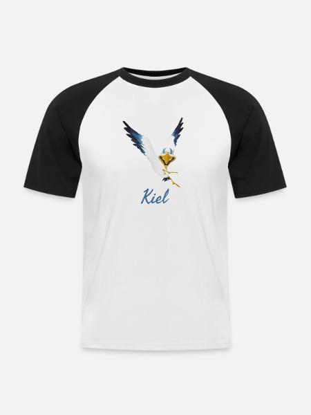 Lachmöwe aus Kiel - Männer Baseball-T-Shirt - Weiß/Schwarz