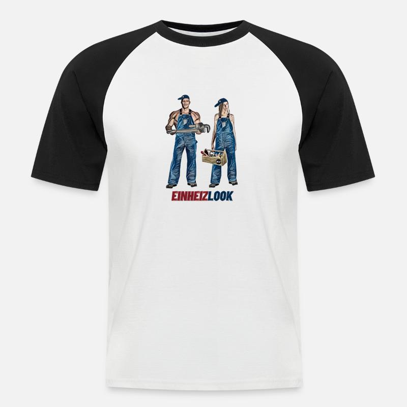Einheitslook vs Einheizlook. Heizungsmonteure. - Männer Baseball-T-Shirt - Weiß/Schwarz