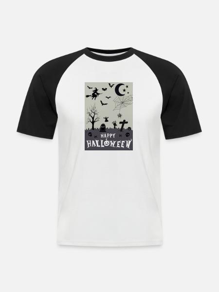 Happy Halloween - Männer Baseball-T-Shirt - Weiß/Schwarz