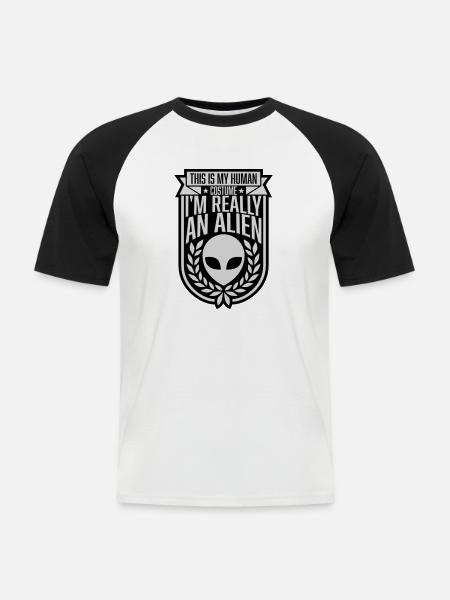 human costume alien quote - Men's Baseball T-Shirt - white/black