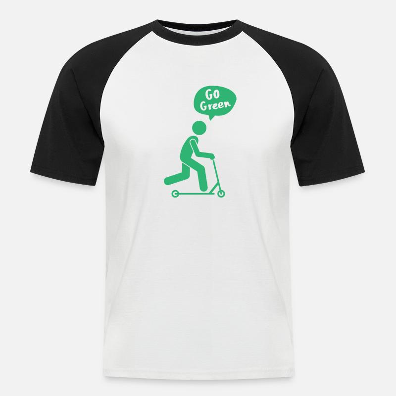 Go Green E-Scooter - Männer Baseball-T-Shirt - Weiß/Schwarz