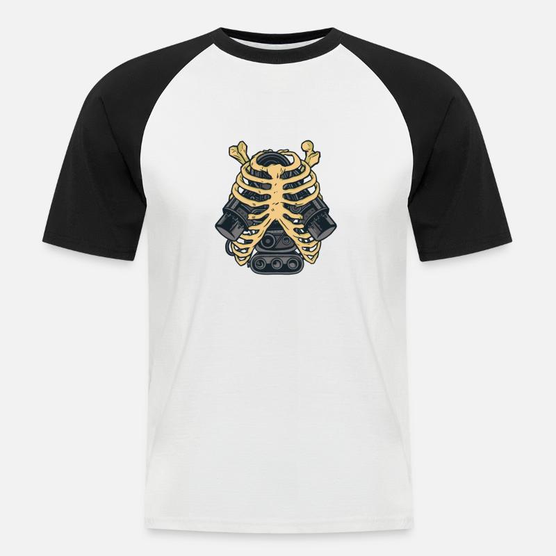 Skeleton with car engine - Men's Baseball T-Shirt - white/black