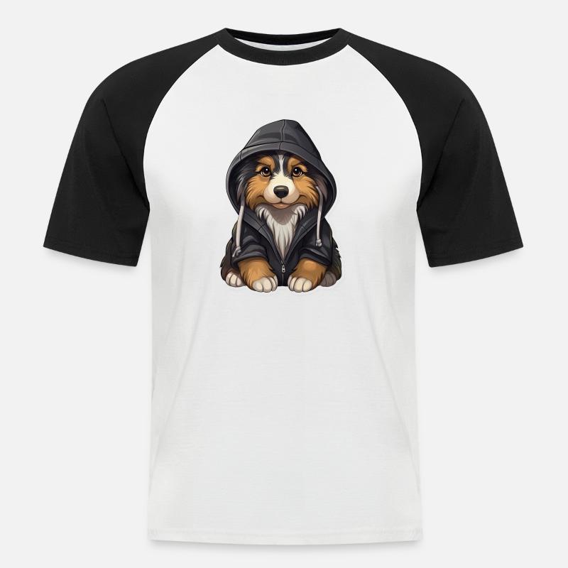 Cooler Australian Shepherd in Freizeitkleidung - Männer Baseball-T-Shirt - Weiß/Schwarz