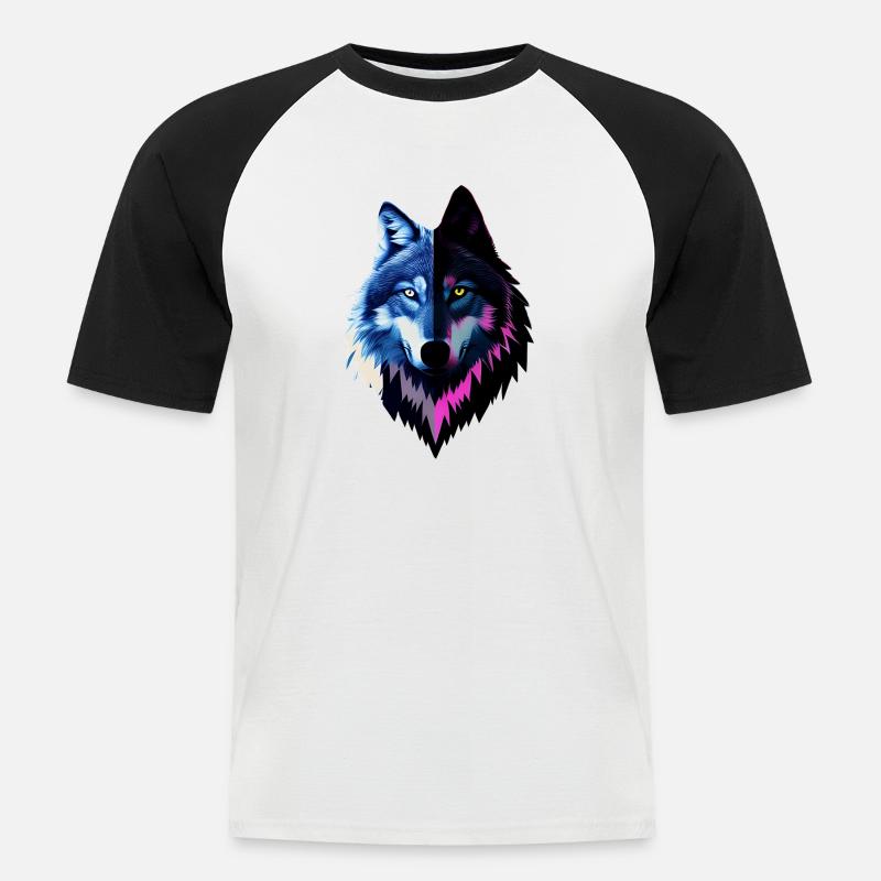 Wolf - Männer Baseball-T-Shirt - Weiß/Schwarz