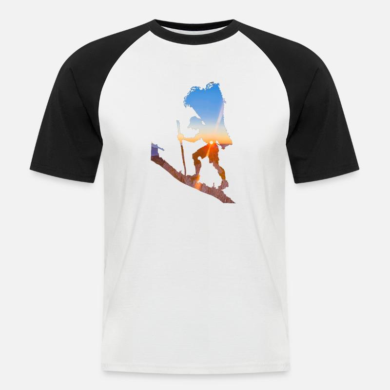 Mann mit Heukorb - Männer Baseball-T-Shirt - Weiß/Schwarz