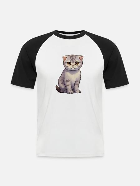 Chat Pliant Écossais Mignon - T-shirt baseball manches courtes Homme - blanc/noir