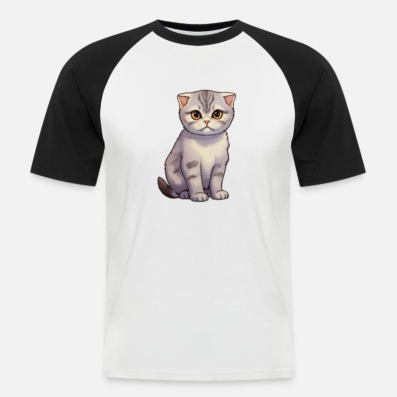 Scottish Fold Cat Cute - Men's Baseball T-Shirt - white/black
