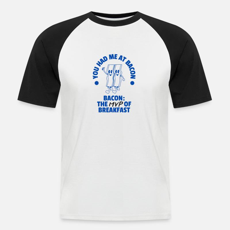 Bacon for Breakfast - Männer Baseball-T-Shirt - Weiß/Schwarz