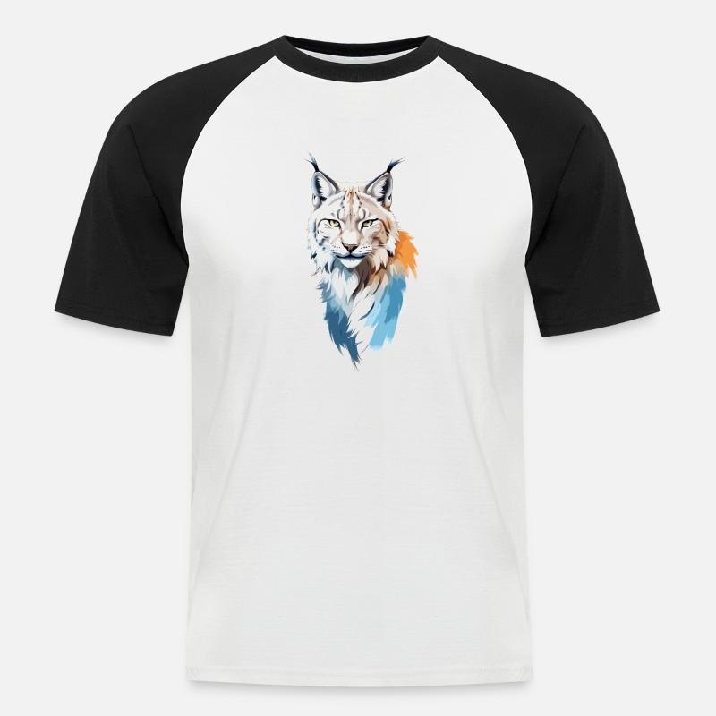Luchs-Vektor-Kunst mit lebendiger Farbillustration - Männer Baseball-T-Shirt - Weiß/Schwarz