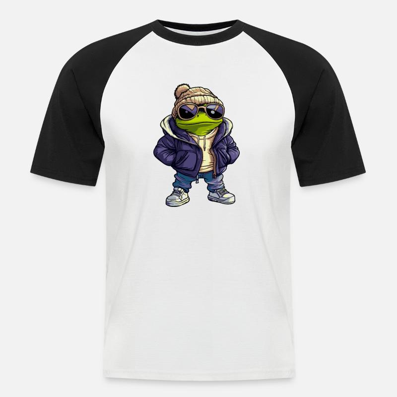 Frosch Cool Comic - Männer Baseball-T-Shirt - Weiß/Schwarz