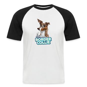 TEAM Border Collie Kurzhaar - MerleTri Rot - Männer Baseball-T-Shirt - Weiß/Schwarz - Vorne - Nik (191cm)