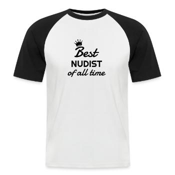 Naturisme / Naturiste / Nudisme / Nudiste - T-shirt baseball manches courtes Homme - blanc/noir - Devant - Nik (191cm)