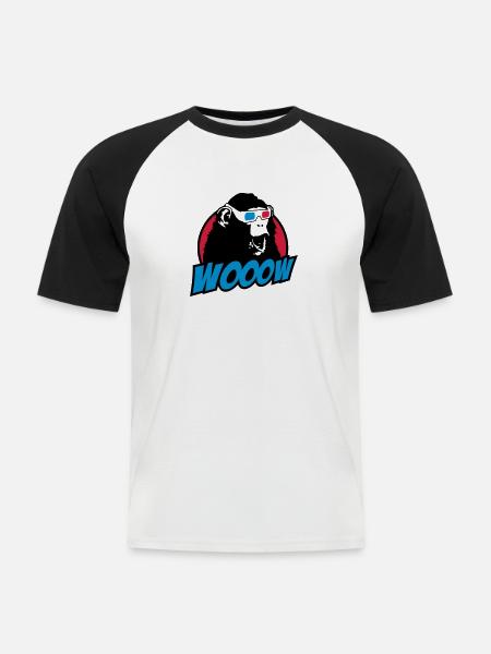 3D Glasses amazed Monkey - Men's Baseball T-Shirt - white/black