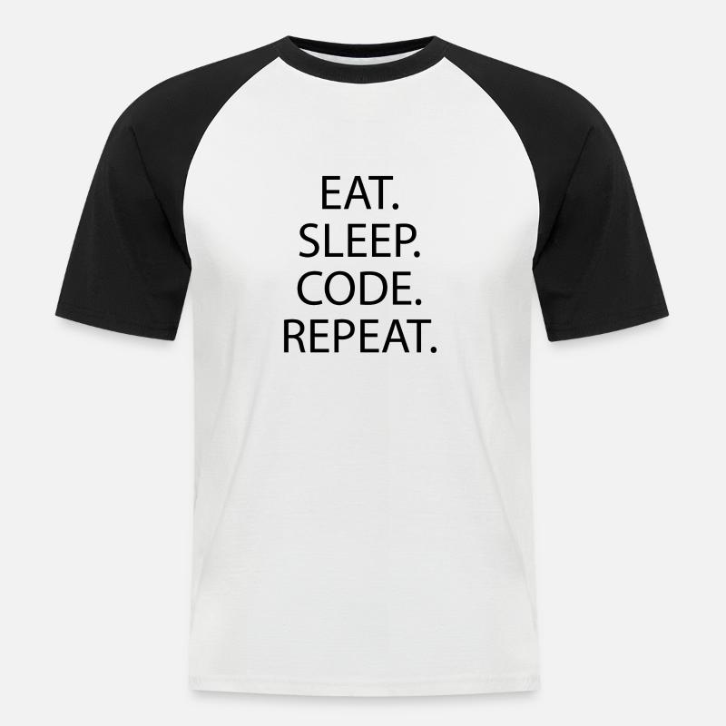EAT SLEEP CODE REPEAT - Männer Baseball-T-Shirt - Weiß/Schwarz