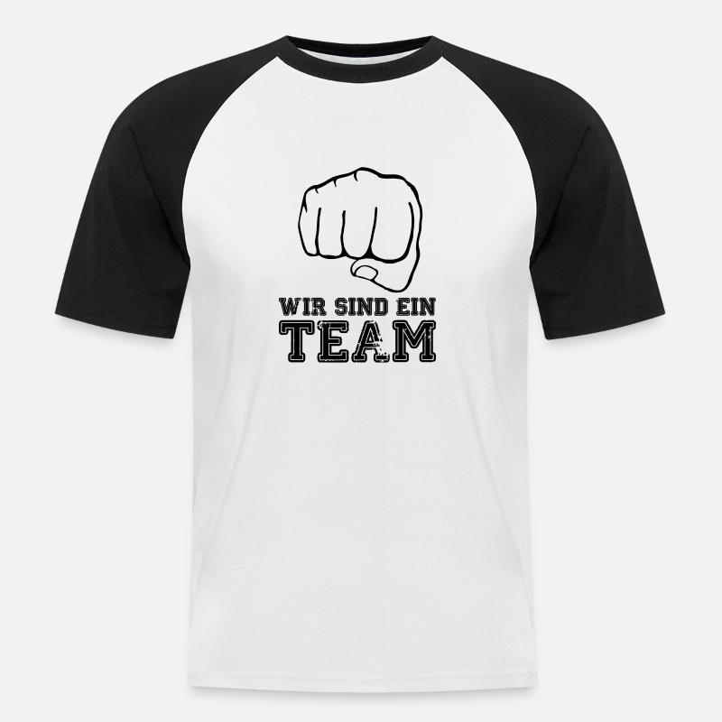 wir_sind_ein_team_faust - Männer Baseball-T-Shirt - Weiß/Schwarz