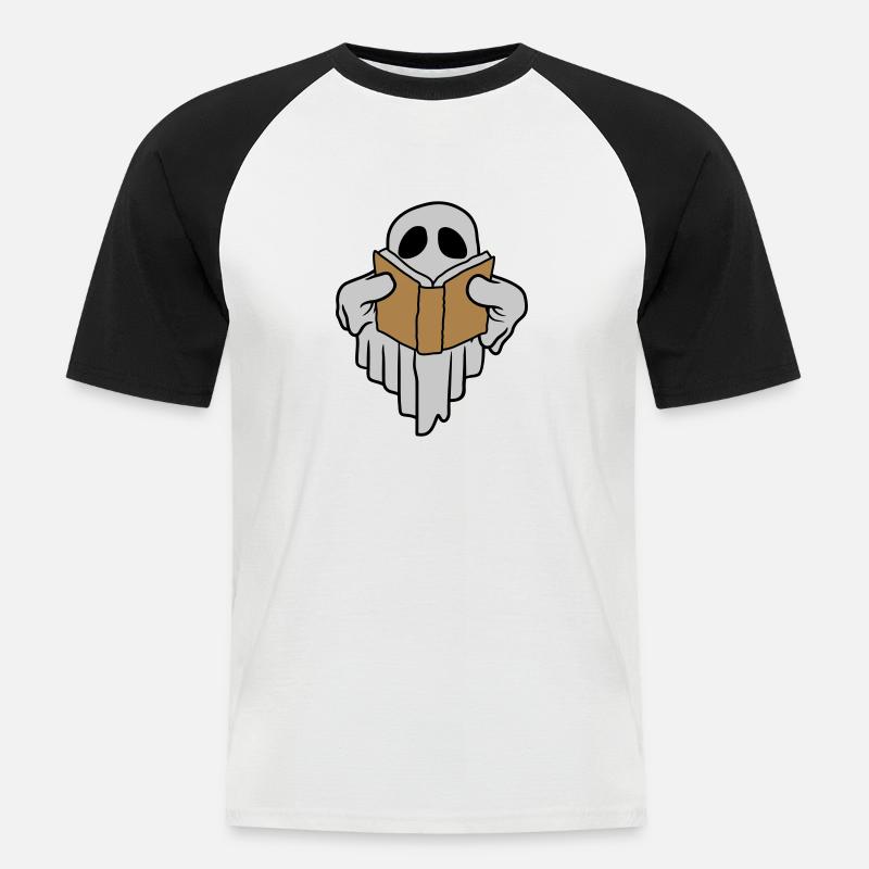 Buch lesender lustiger Geist - Männer Baseball-T-Shirt - Weiß/Schwarz