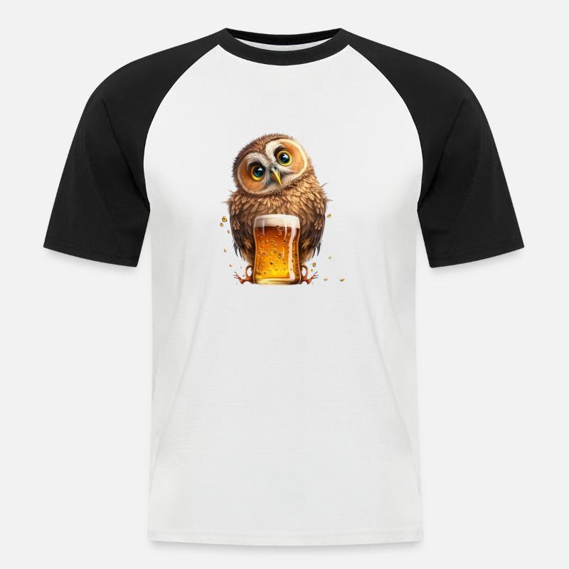 Bier Eule - Männer Baseball-T-Shirt - Weiß/Schwarz