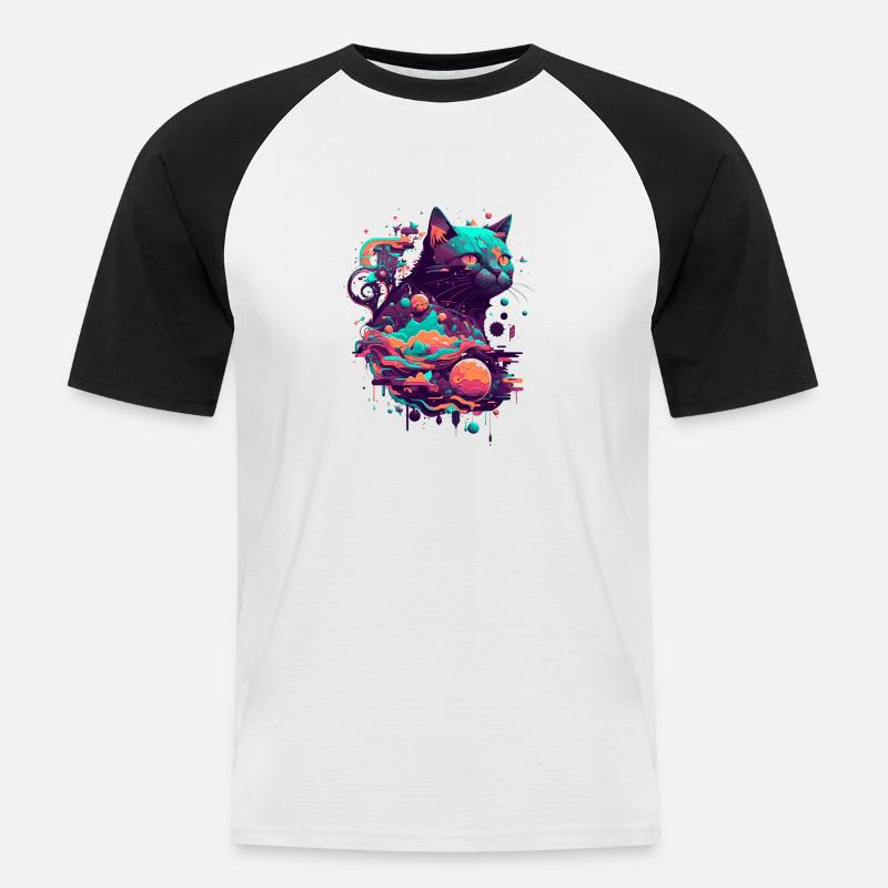 vector katze 2 0 - Männer Baseball-T-Shirt - Weiß/Schwarz