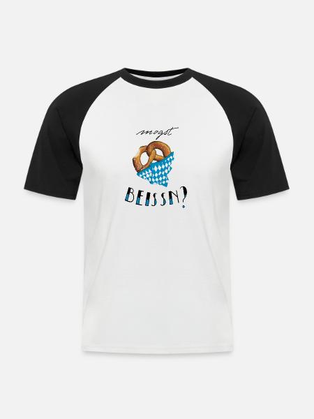 Bayern Breze "Mogst beissn?" - dunkel - Männer Baseball-T-Shirt - Weiß/Schwarz