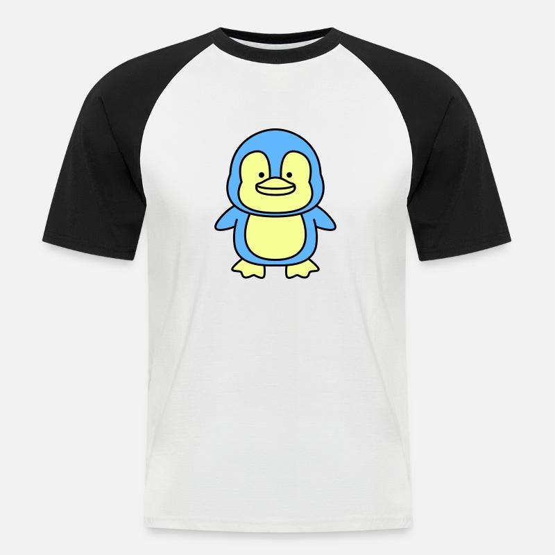 pinguin comic - Männer Baseball-T-Shirt - Weiß/Schwarz