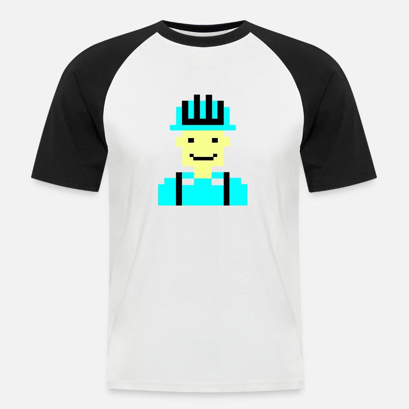 bauarbeiter pixel 01 - Männer Baseball-T-Shirt - Weiß/Schwarz