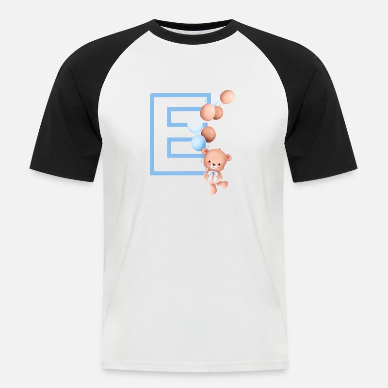 Blauer Buchstabe E Bär - Männer Baseball-T-Shirt - Weiß/Schwarz