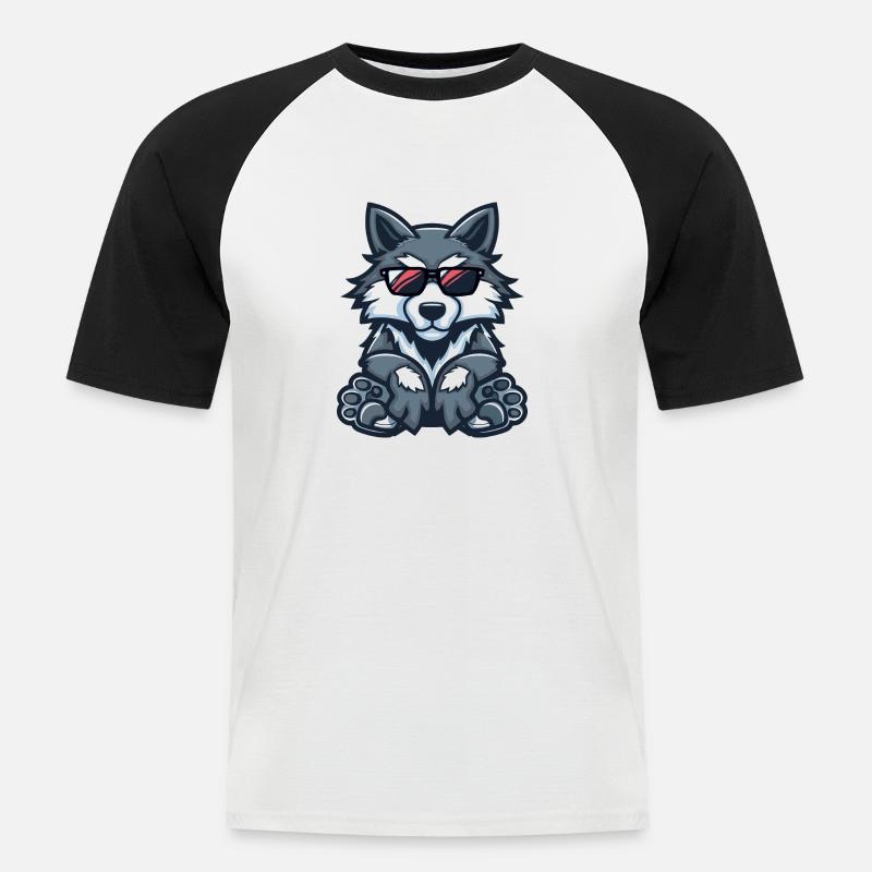 Wolf Comic Cool - Männer Baseball-T-Shirt - Weiß/Schwarz