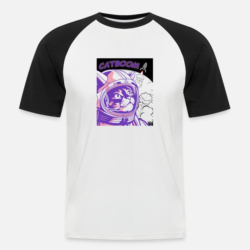 CATBOOM Comic Book Space Katzenexplosion - Männer Baseball-T-Shirt - Weiß/Schwarz