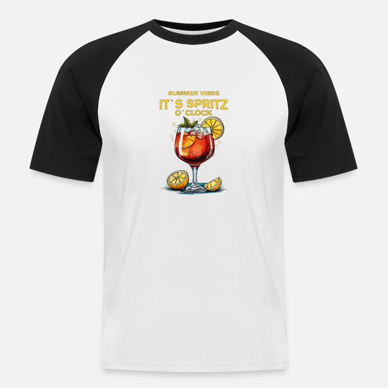GETRÄNK IT`S SPRITZ O`CLOCK - Männer Baseball-T-Shirt - Weiß/Schwarz