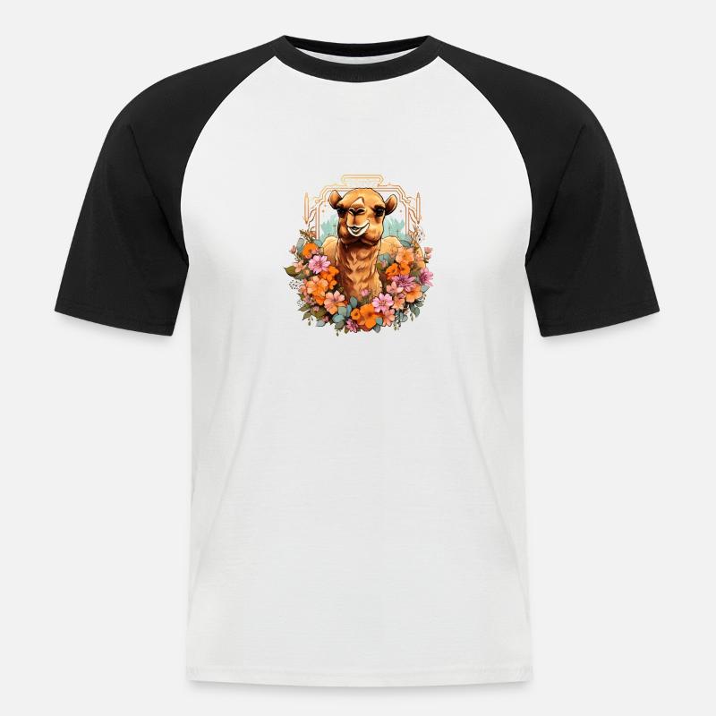 Kamel Kamelkopf Blumen - Männer Baseball-T-Shirt - Weiß/Schwarz