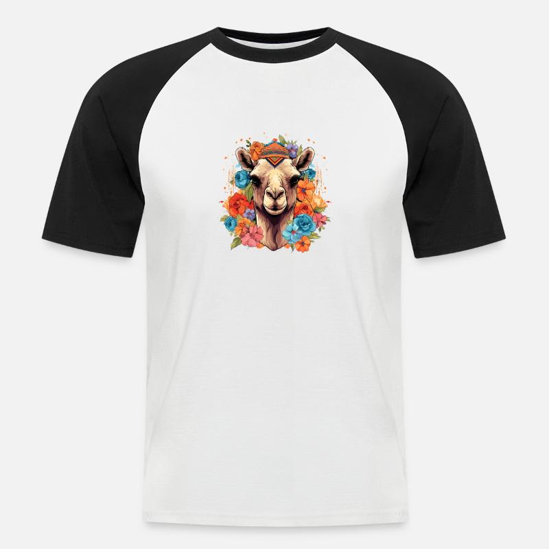 Kamel Kamelkopf Blumen - Männer Baseball-T-Shirt - Weiß/Schwarz
