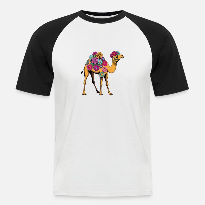 Kamel Blumen - Männer Baseball-T-Shirt - Weiß/Schwarz
