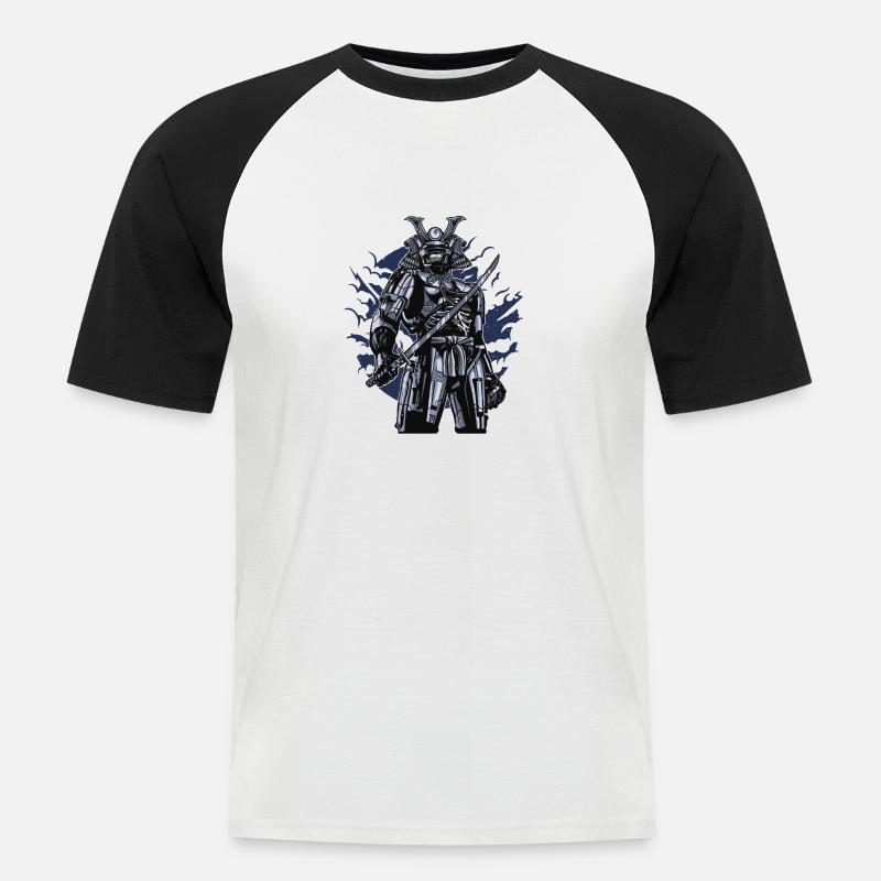 Robot Samurai - Männer Baseball-T-Shirt - Weiß/Schwarz