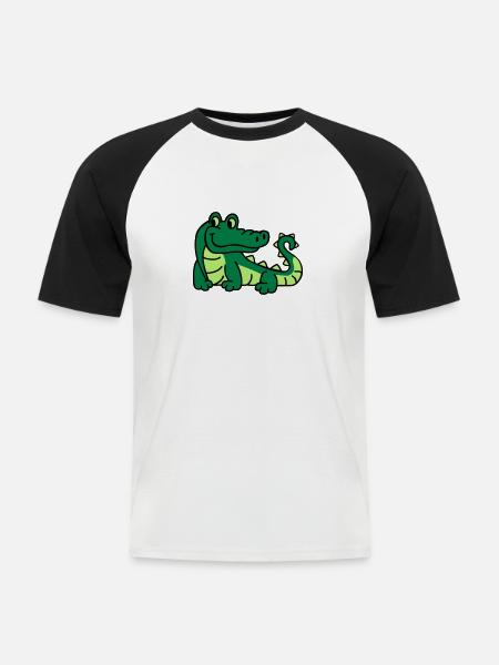 Krokodil - Männer Baseball-T-Shirt - Weiß/Schwarz