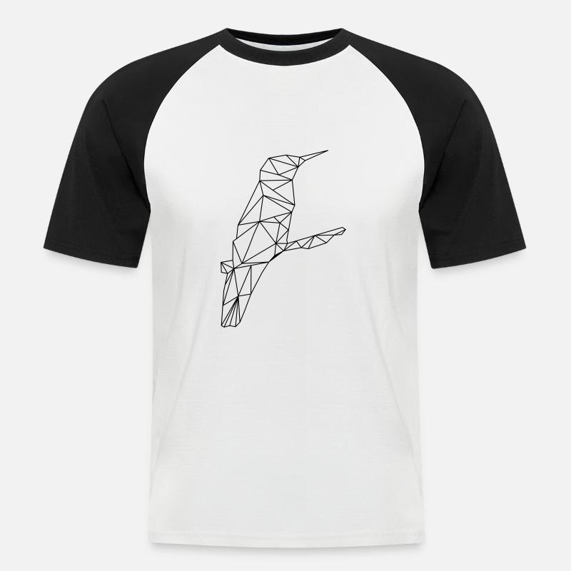 Low Poly Art - Kolibri - Männer Baseball-T-Shirt - Weiß/Schwarz