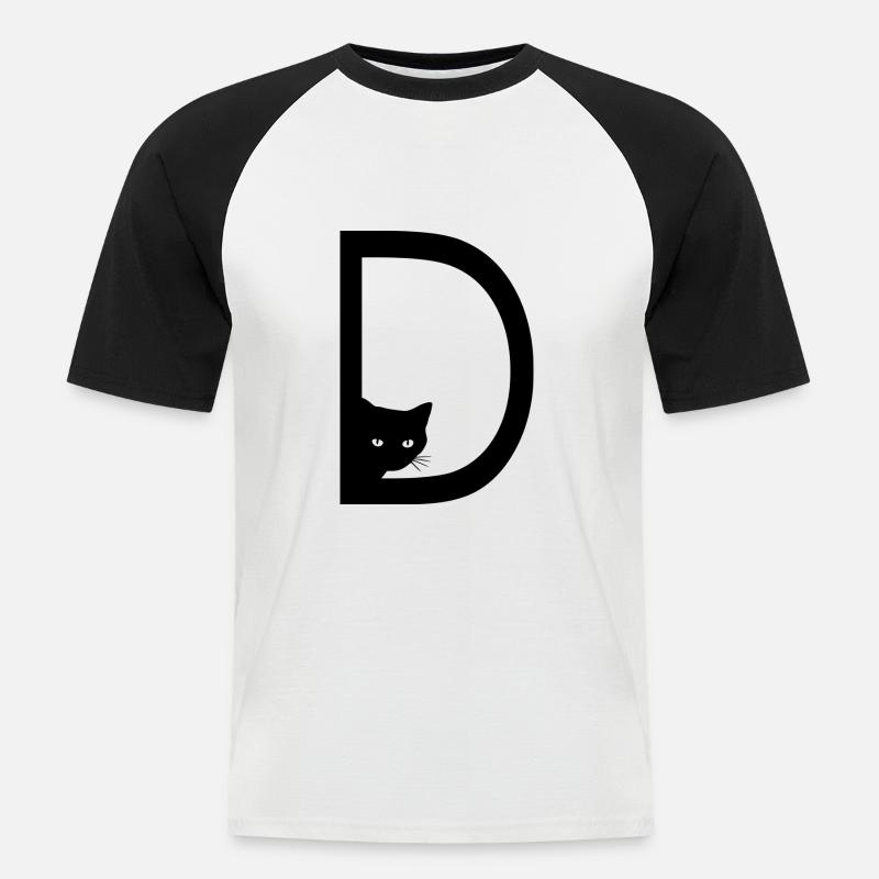 Buchstabe D mit Katze - Männer Baseball-T-Shirt - Weiß/Schwarz