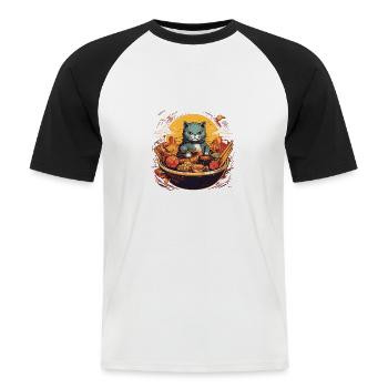 Bol de nourriture pour chat - T-shirt baseball manches courtes Homme - blanc/noir - Devant - Nik (191cm)