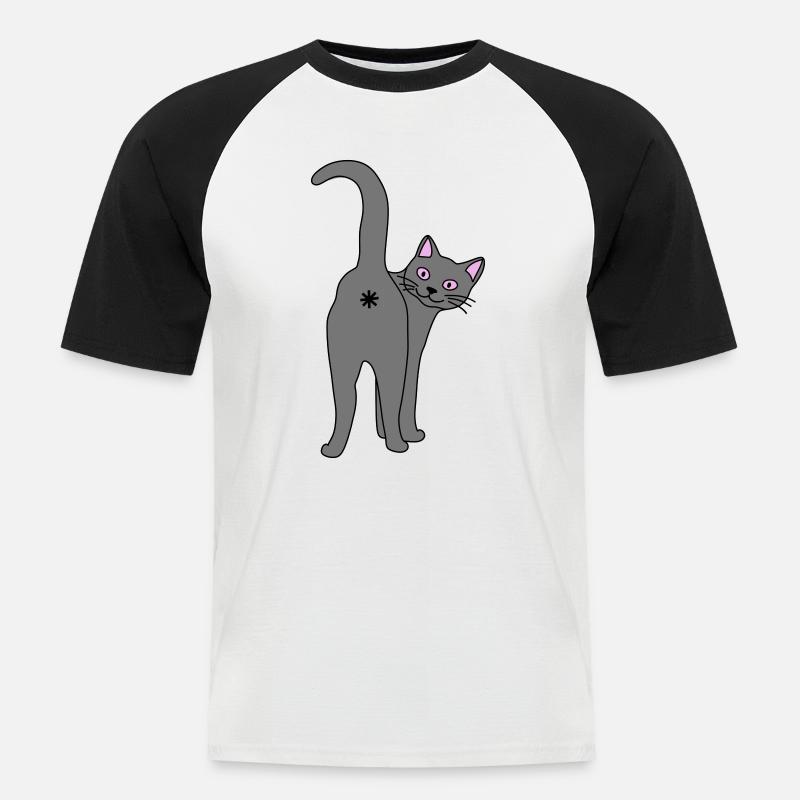 Freche Katze - Männer Baseball-T-Shirt - Weiß/Schwarz