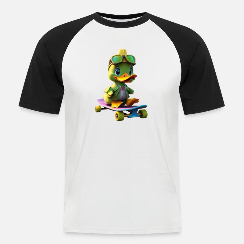 Skating Duck 2 - Männer Baseball-T-Shirt - Weiß/Schwarz