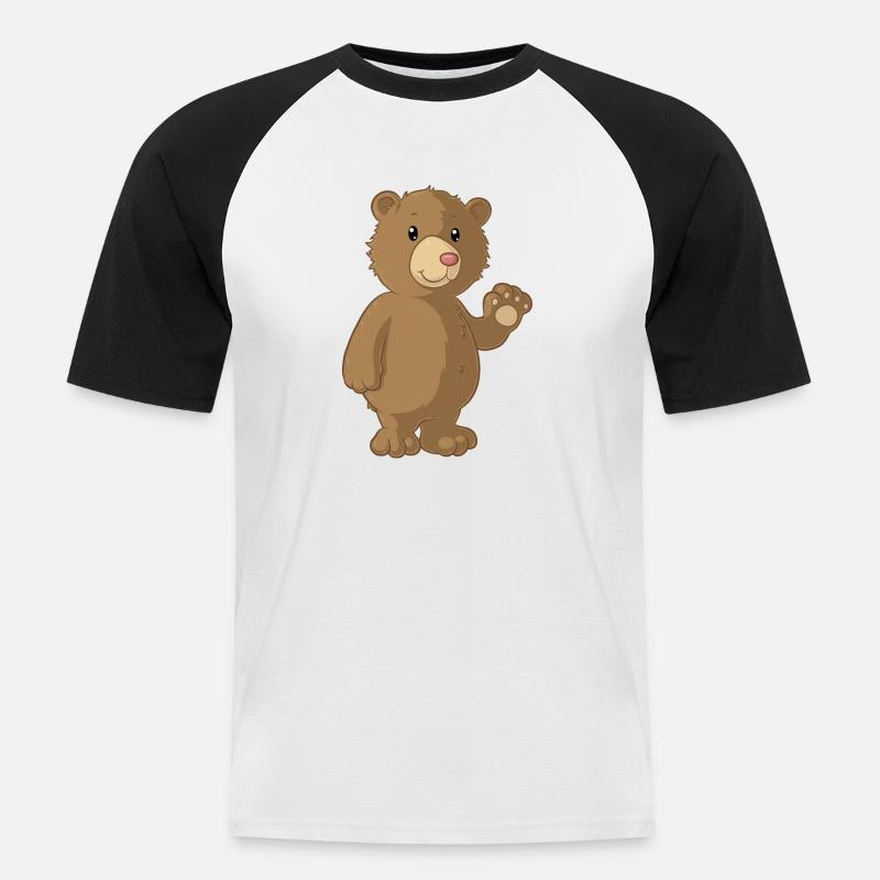 Winkender Comic Bär - Männer Baseball-T-Shirt - Weiß/Schwarz