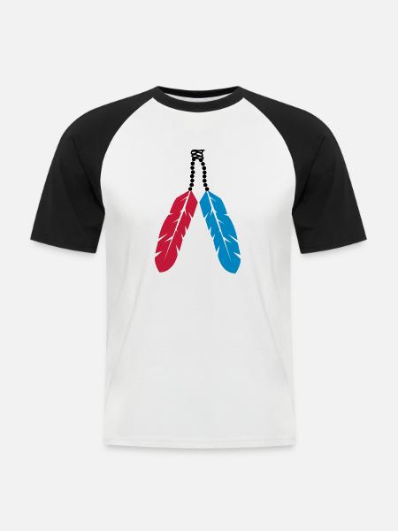 federn_002 - Männer Baseball-T-Shirt - Weiß/Schwarz