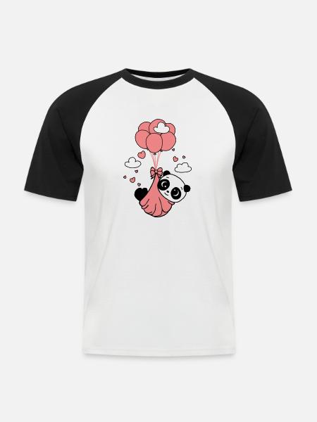 Panda cub in the clouds - Men's Baseball T-Shirt - white/black
