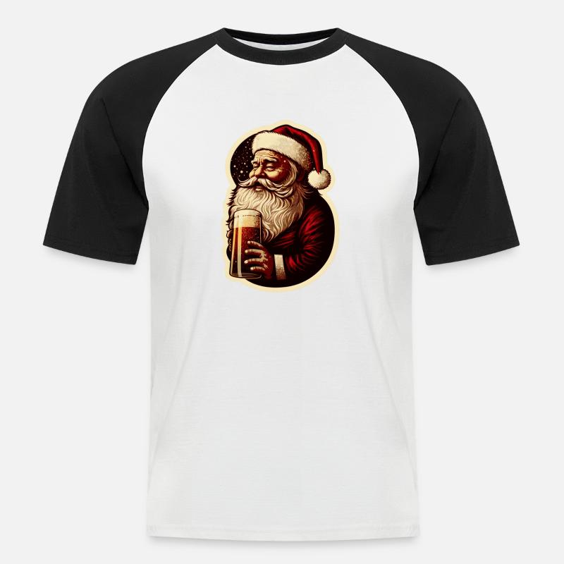 Weihnachtsmann mit Bier - Männer Baseball-T-Shirt - Weiß/Schwarz