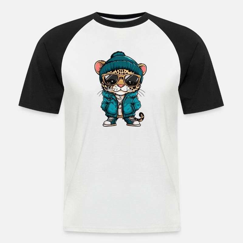 Leopard Cool Comic - Männer Baseball-T-Shirt - Weiß/Schwarz
