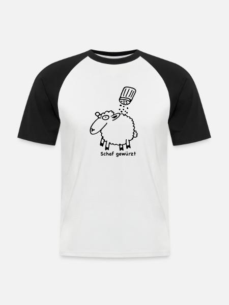 schaf_gewuerzt - Männer Baseball-T-Shirt - Weiß/Schwarz